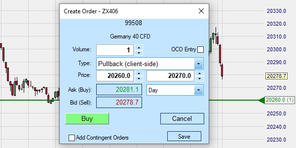 Bei einem Pullback niedrig kaufen mit ein Limit Pullback Order.